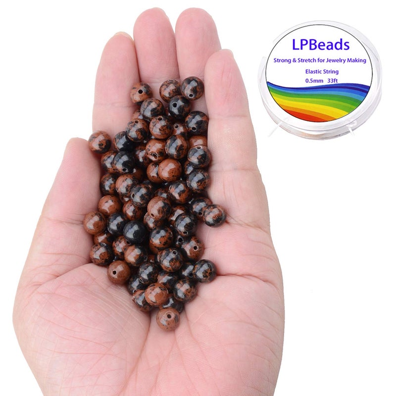 LPBeads 100PCS 8mm Natural Mahogany Obsidian Beads Gemstone Round Loose Beads for Jewelry Making with Crystal Stretch Cord - Image 2